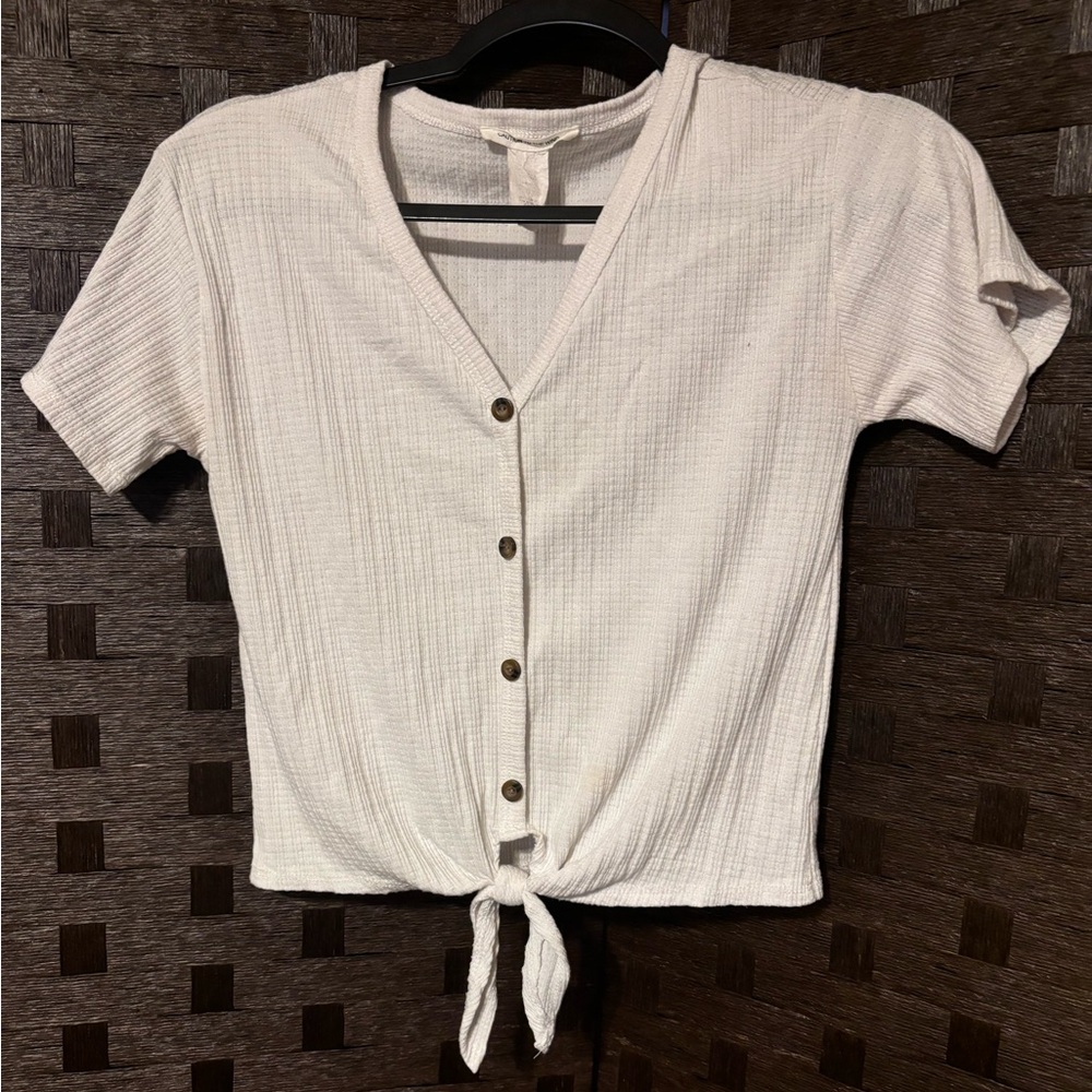 Caution to the Wind Blue White Front Tie Tank Top Small